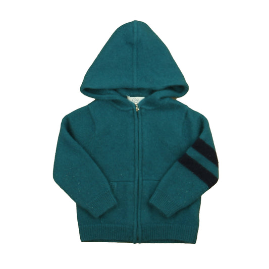 Carolina Zapf Girls Turquoise | Navy Cashmere Cardigan Size: 2T Turquoise | Navy Cashmere