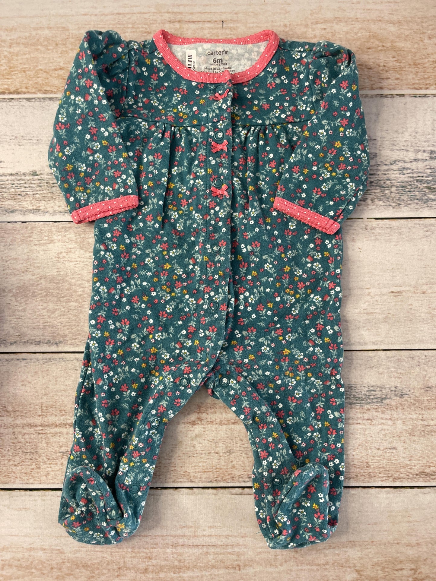Carters Girls Turquoise | Pink floral Pajamas Size: 6 months Turquoise | Pink floral