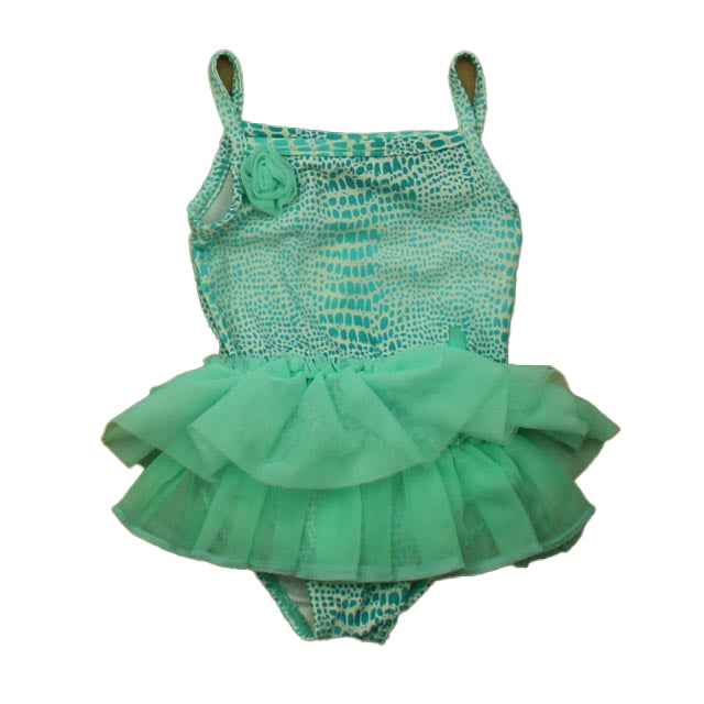 Flapdoodles Girls Turquoise | White 1-piece Swimsuit Size: 12 Toddler Turquoise | White