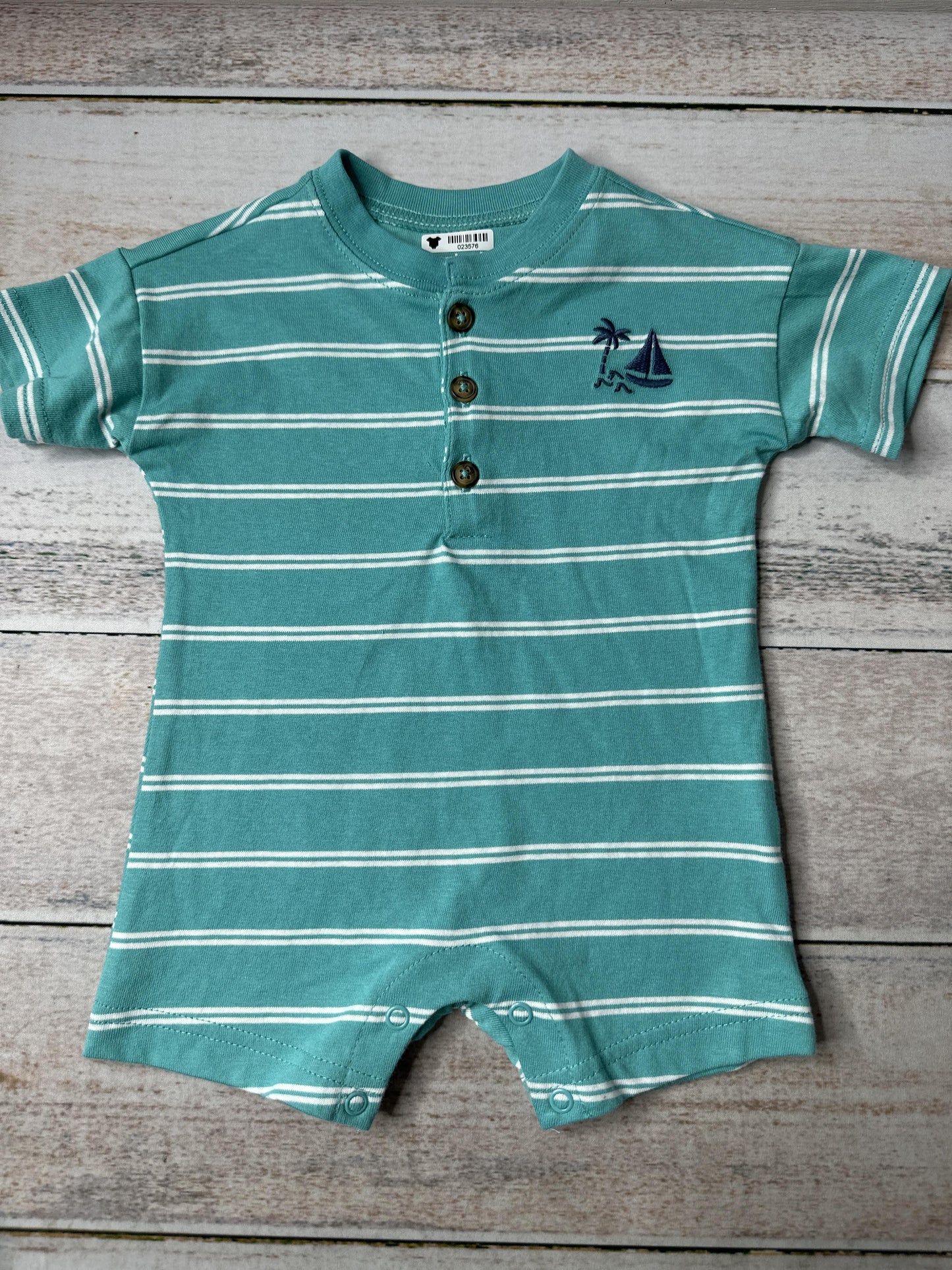 Carters Unisex Turquoise | White Romper Size: 3-6 months Turquoise | White