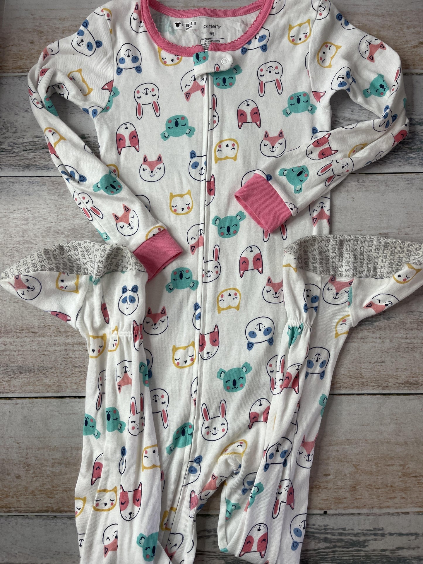 Carters Girls whiite | pink | animals Pajamas Size: 5T whiite | pink | animals