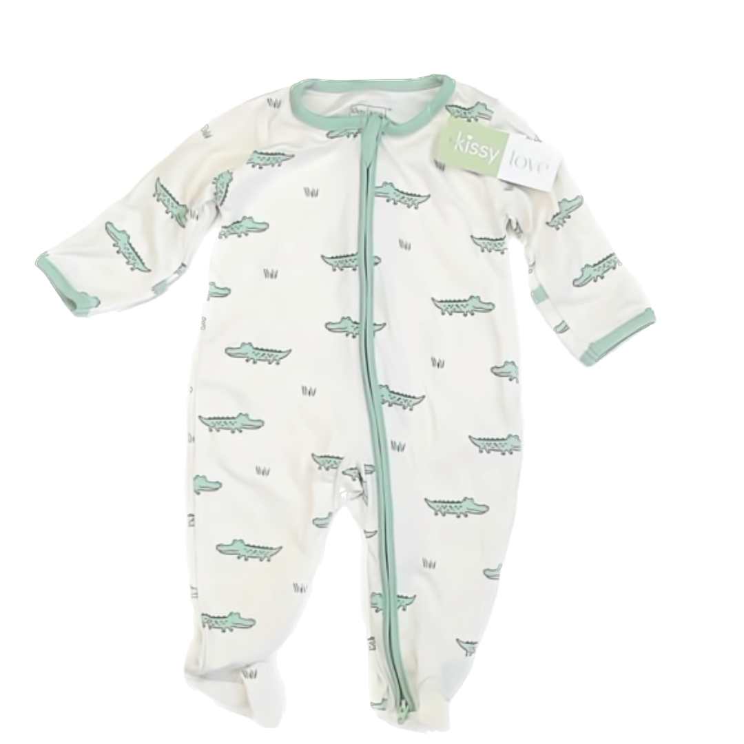 Kissy Love Unisex White | Alligator 1-piece Non-footed Pajamas Size: 0-3 Months White | Alligator