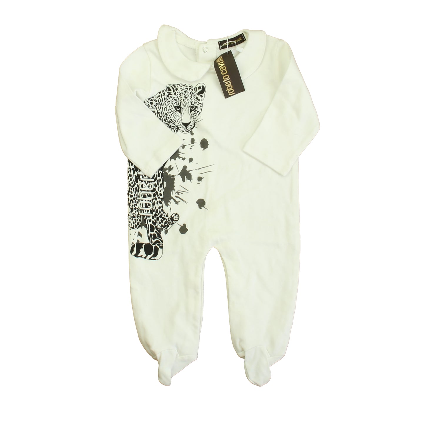 Roberto Cavalli Boys White | Black Cheetah Long Sleeve Outfit Size: 6-9 Months White | Black Cheetah
