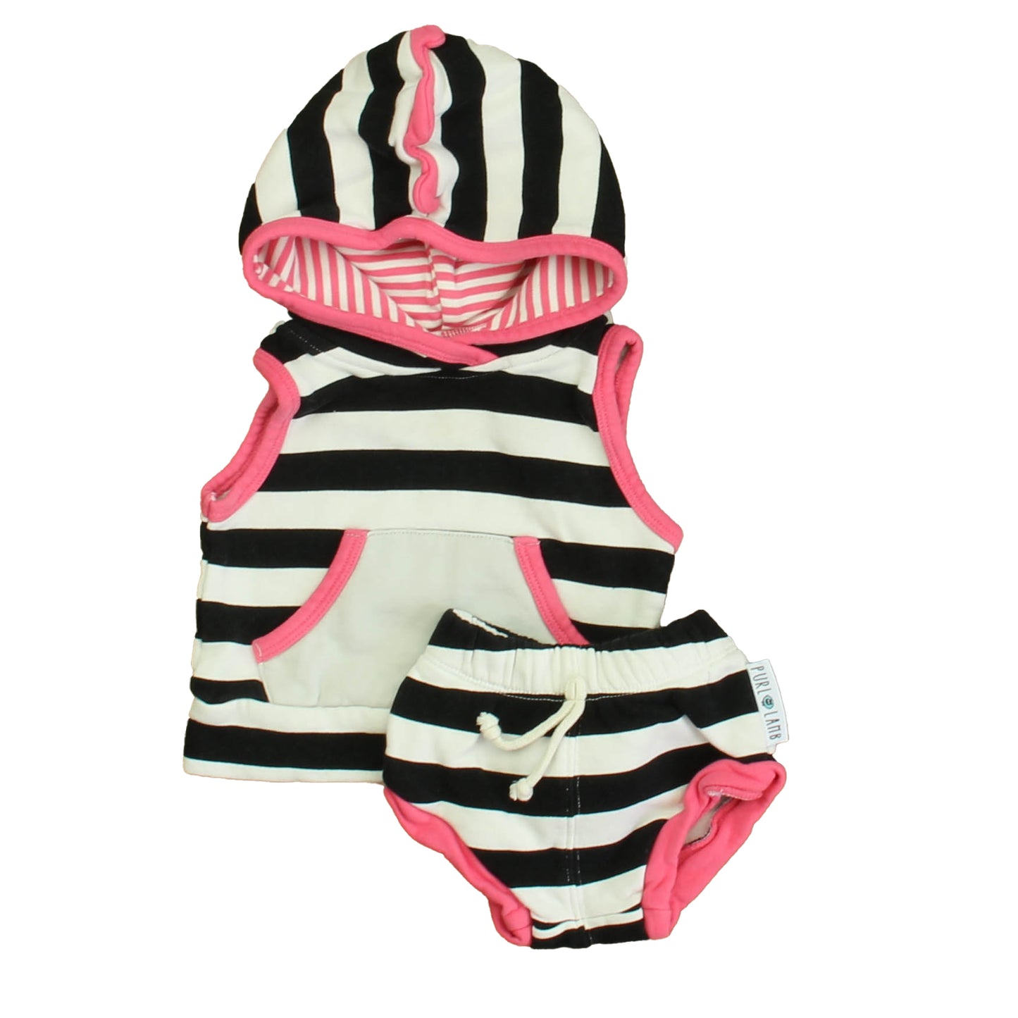 Purl Lamb Girls White | Black | PInk Apparel Sets Size: 0-6 Months White | Black | PInk