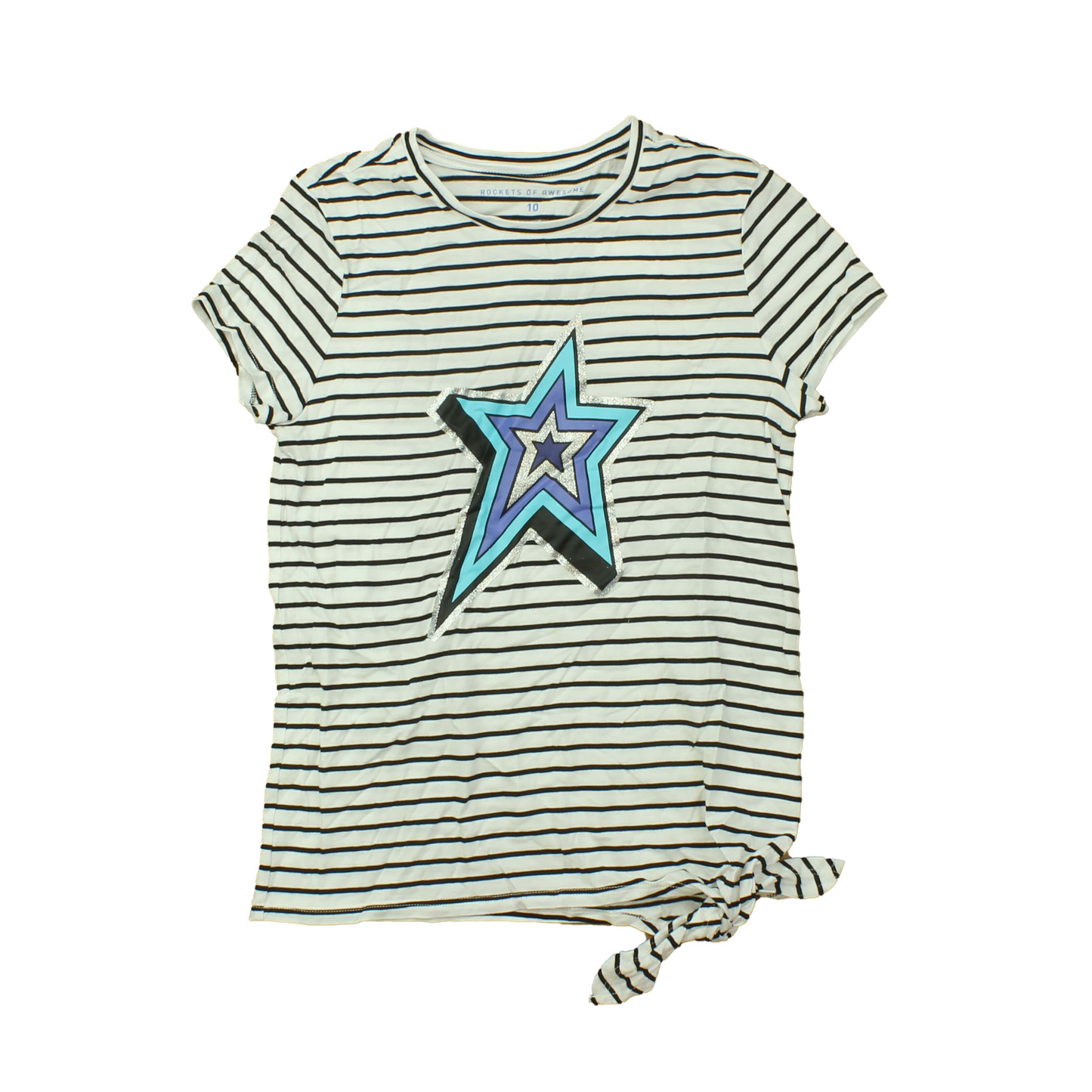 Rockets Of Awesome Girls White | Black | Stripes | Star T-Shirt Size: Big Girl White | Black | Stripes | Star