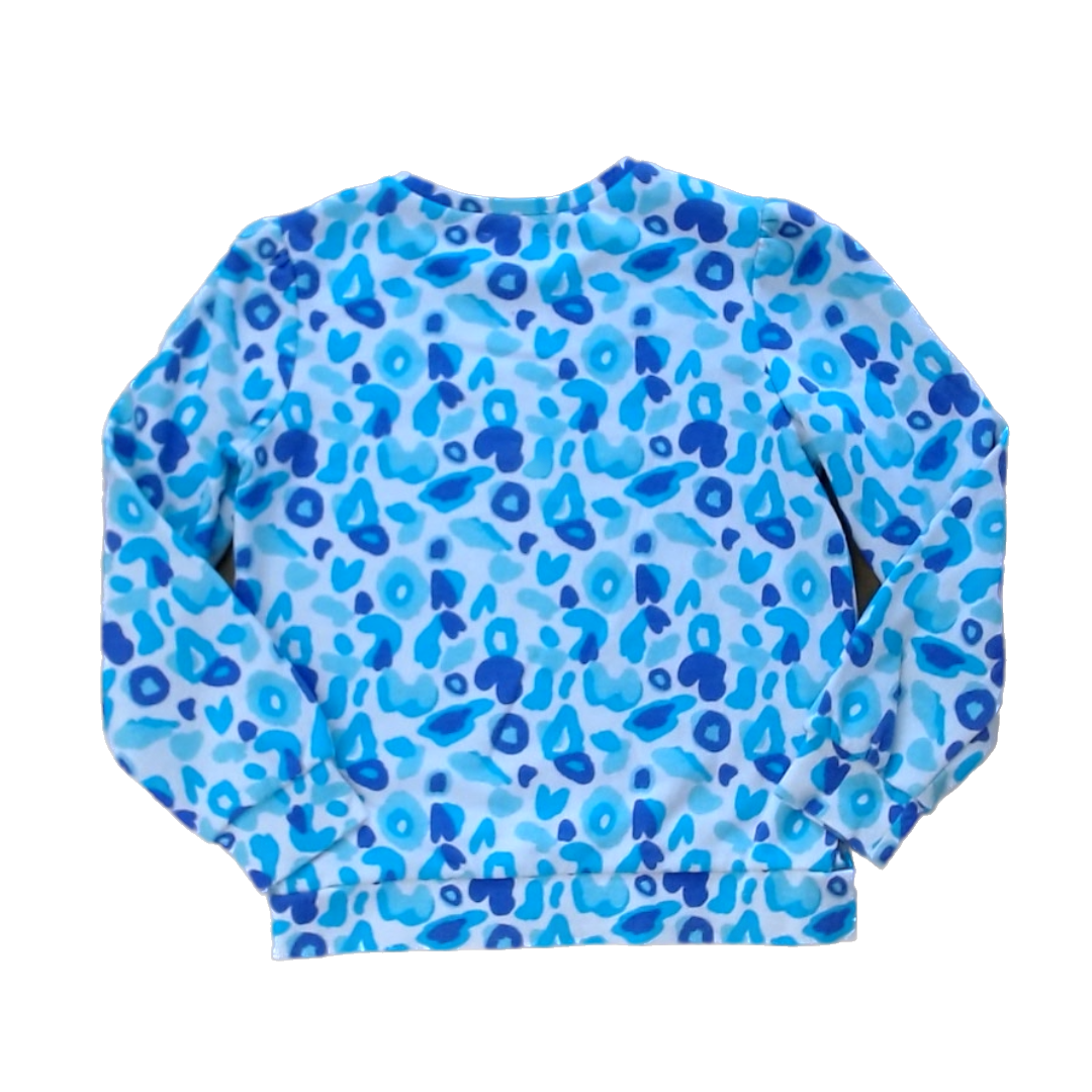 Rockets Of Awesome Girls White | Blue and Purple Leopard Print Long Sleeve T-Shirt Size: 6 - 12 Years White | Blue and Purple Leopard Print