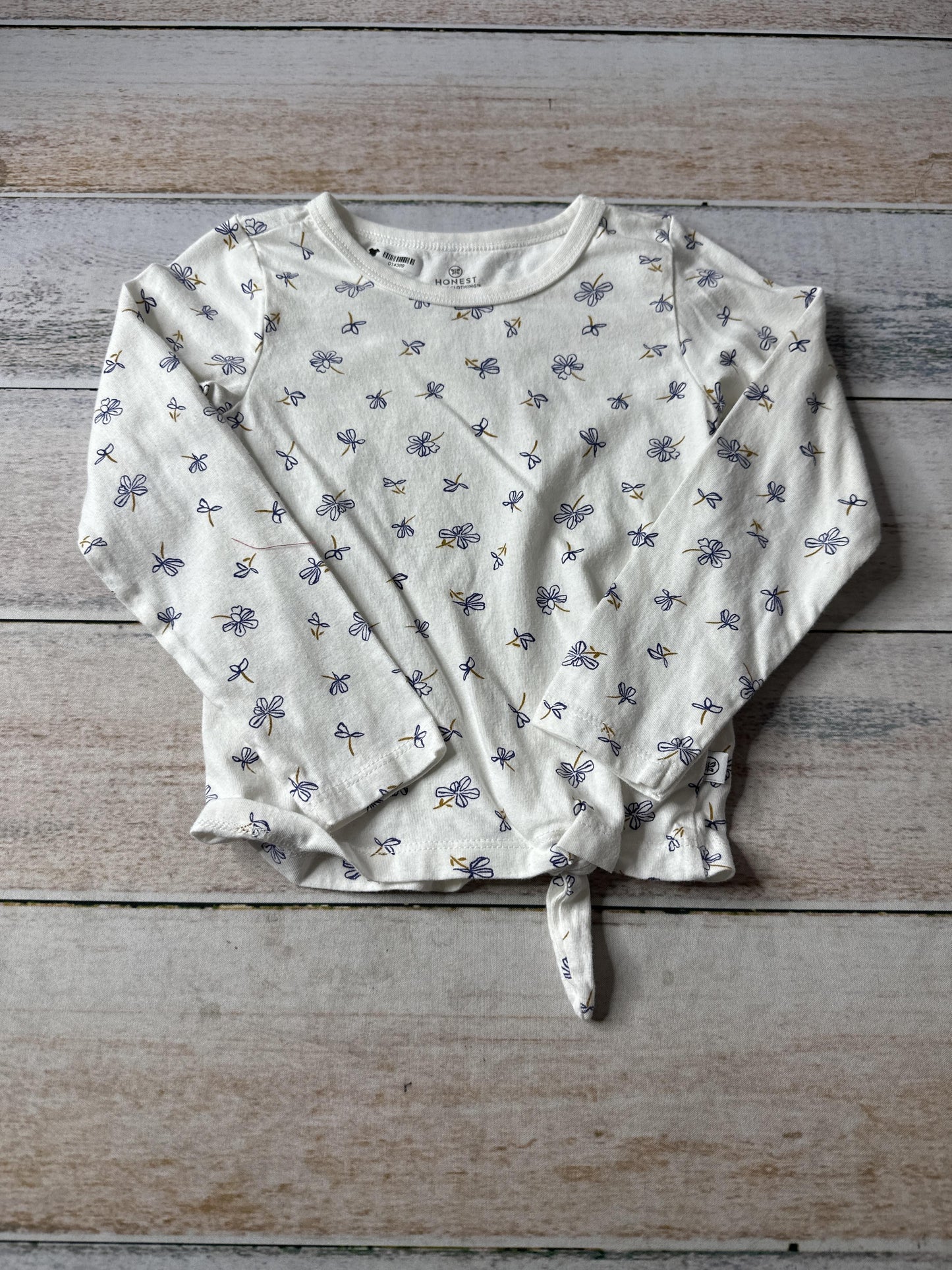 Honest co Girls White | Blue | Flowers Long Sleeve Shirt Size: 3T White | Blue | Flowers