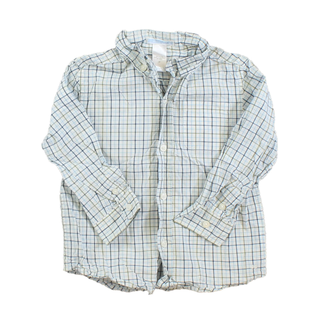 Janie and Jack Boys White | Blue | Green Button Down Long Sleeve Size: 2T White | Blue | Green