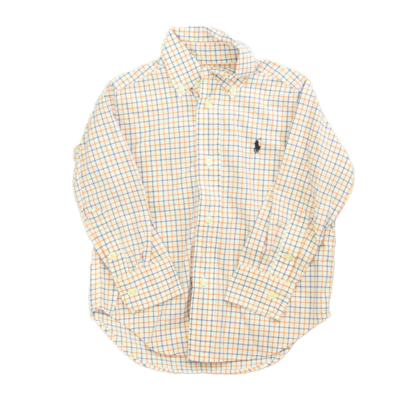 Ralph Lauren Boys White | Blue | Orange | Checks Button Down Long Sleeve Size: 2T White | Blue | Orange | Checks