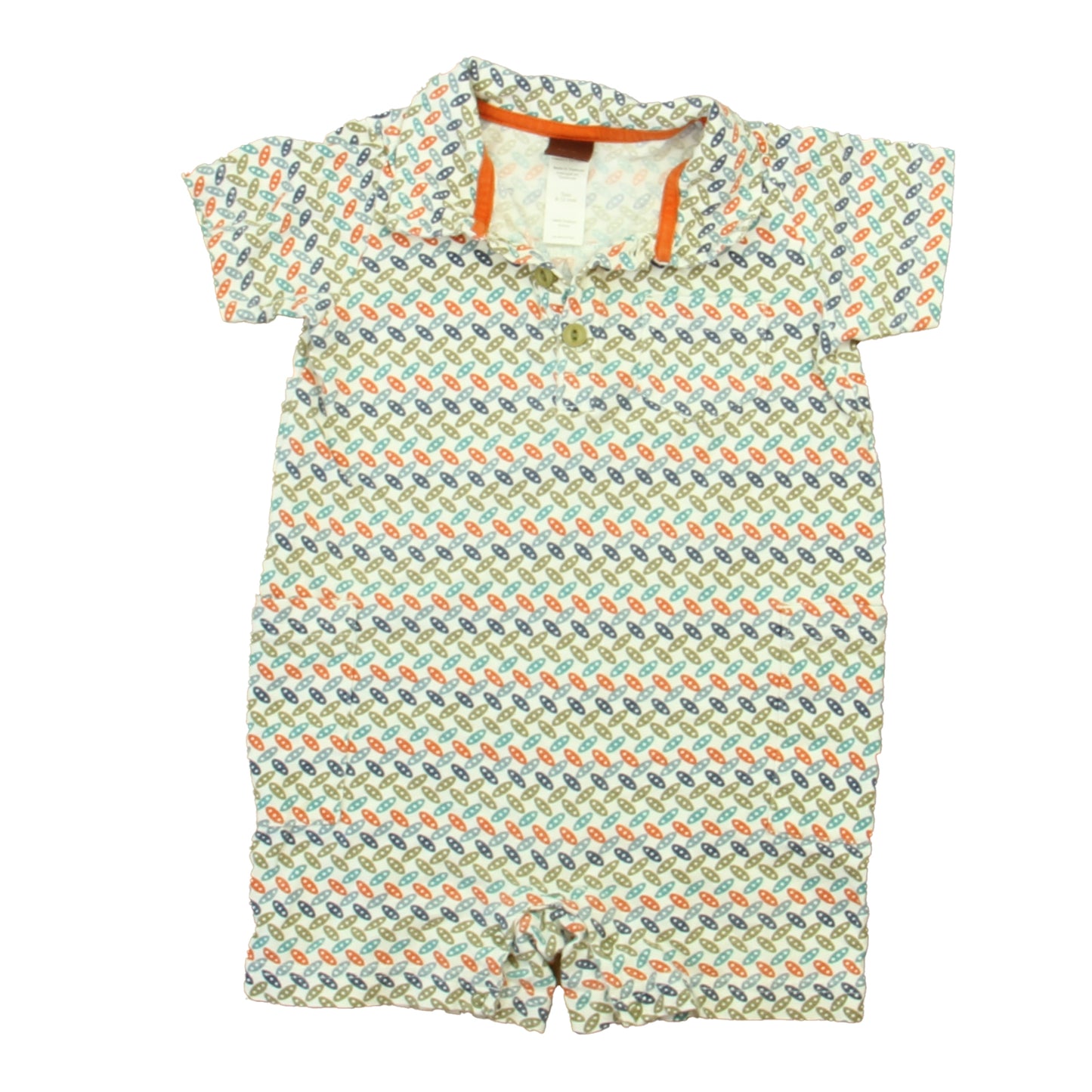 Tea Boys White | Blue | Orange Romper Size: 6-12 Months White | Blue | Orange