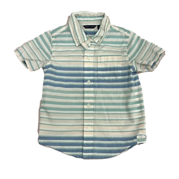 Janie and Jack Boys White | Blue | Pink Striped Button Down Short Sleeve Size: 2T White | Blue | Pink Striped