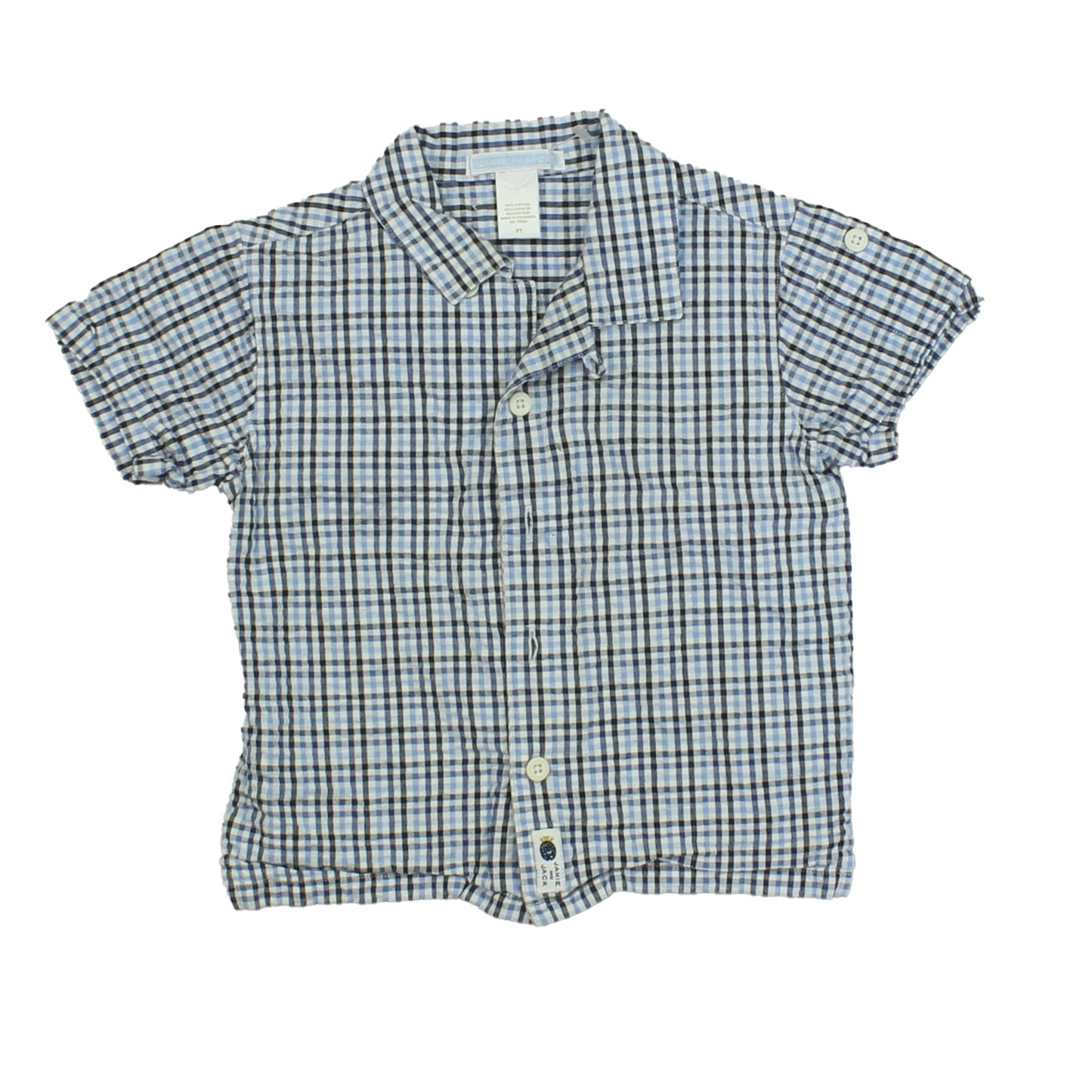 Janie and Jack Boys White | Blue | Seersucker Button Down Short Sleeve Size: 2T White | Blue | Seersucker