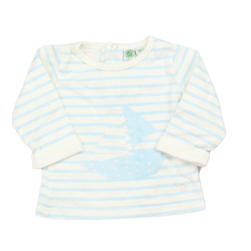 Bouchara Boys White | Blue Stripe Long Sleeve Shirt Size: 3 Months White | Blue Stripe