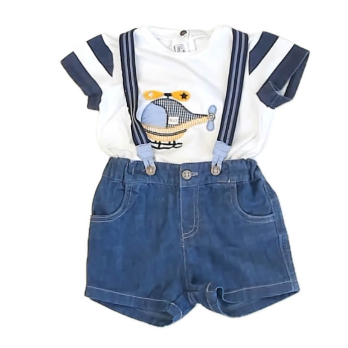 Mayoral Boys White | Blue Romper Size: 6-12 Months White | Blue