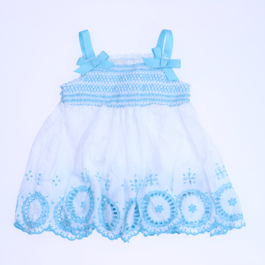 Mayoral Girls White & Blue Sun Dress Size: 6 Months White & Blue