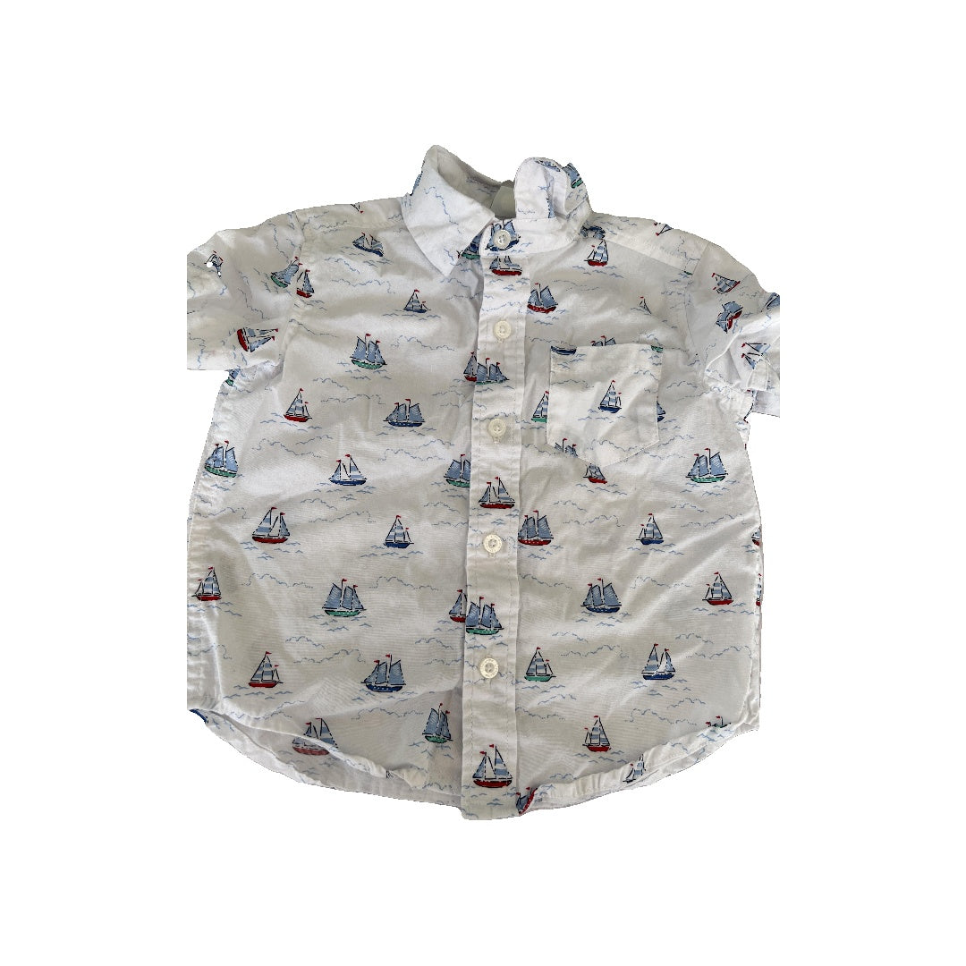 Little Me Boys White | Boats Button Down Short Sleeve Size: 18 months White | Boats