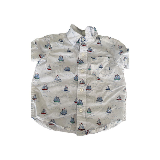 Little Me Boys White | Boats Button Down Short Sleeve Size: 18 months White | Boats