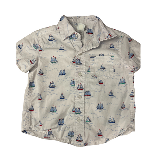Little Me Boys White | Boats Button Down Short Sleeve Size: 18 months White | Boats
