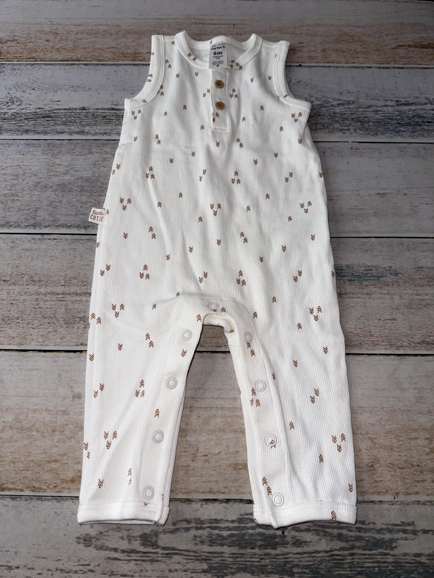 Carters Unisex White | Brown | Pattern Romper Size: 6 months White | Brown | Pattern