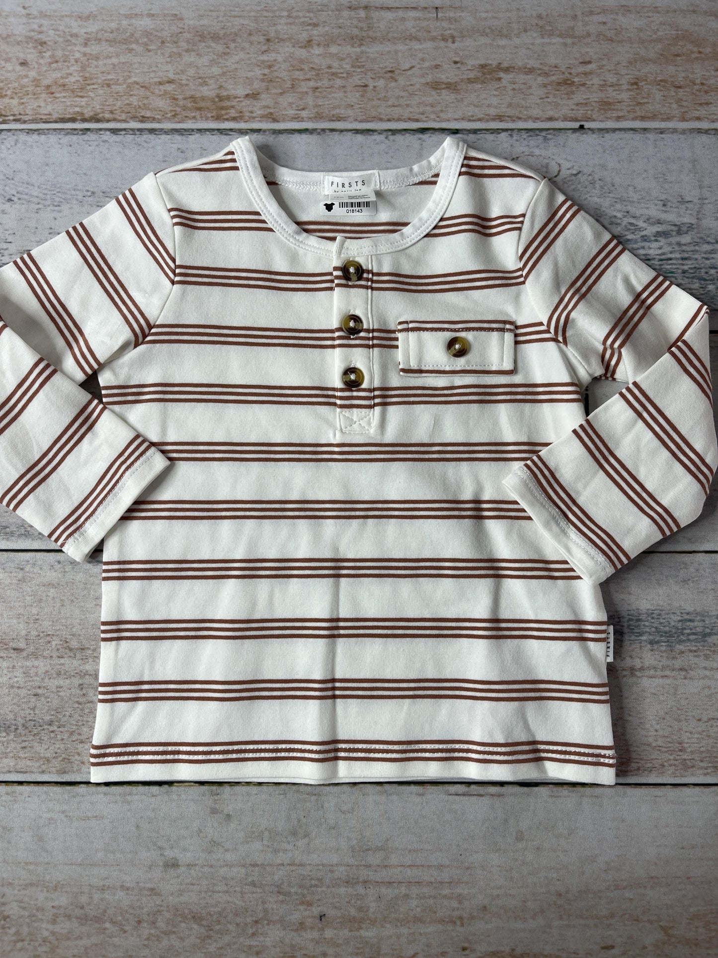 Firsts Boys White | Brown | Stripe Long Sleeve T-Shirt Size: 12 months White | Brown | Stripe