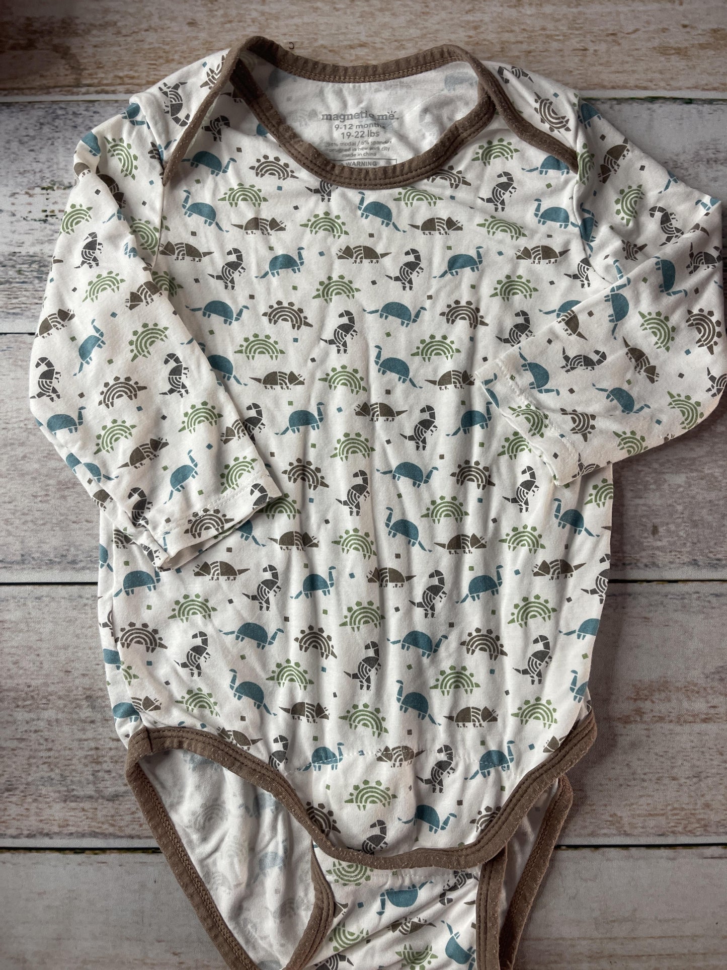 Magnetic Me Boys White | Brown | Teal Onesie Size: 9-12 Months White | Brown | Teal