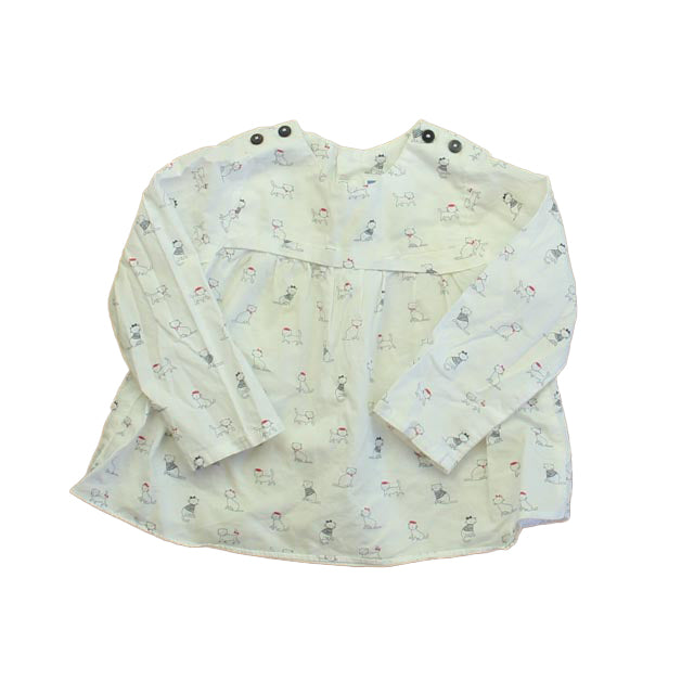 Jacadi Girls White Cat Blouse Size: 12 Months White Cat