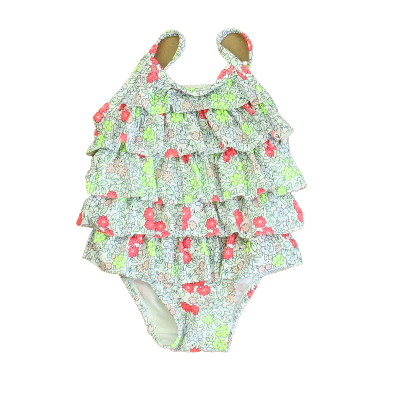 Gap Girls White | Coral | Green 1-piece Swimsuit Size: 0-6 Months White | Coral | Green