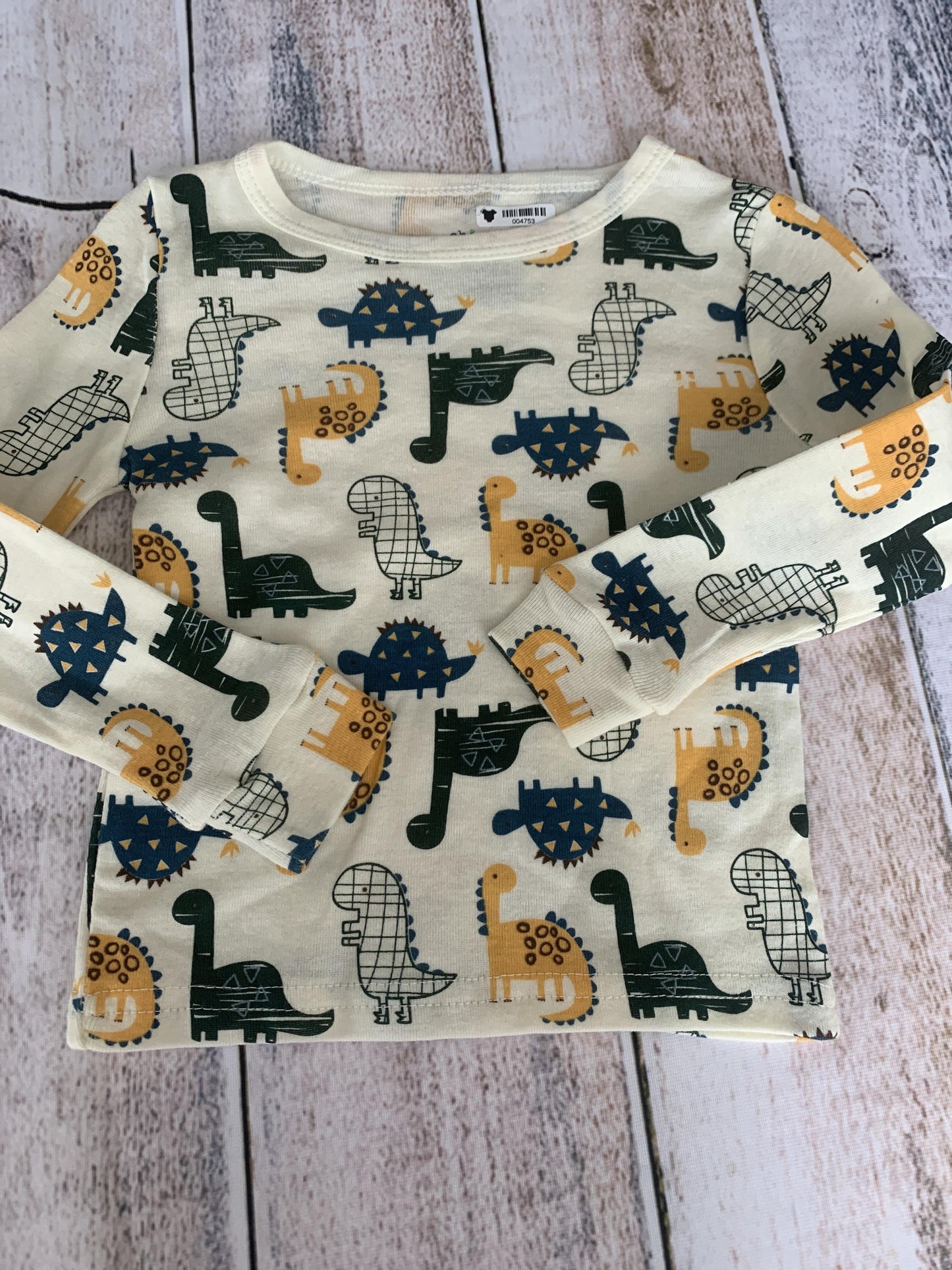 Chick Pea Boys White | cream | Dinosaur | Navy Blue | Yellow Pajamas Size: 18 months White | cream | Dinosaur | Navy Blue | Yellow