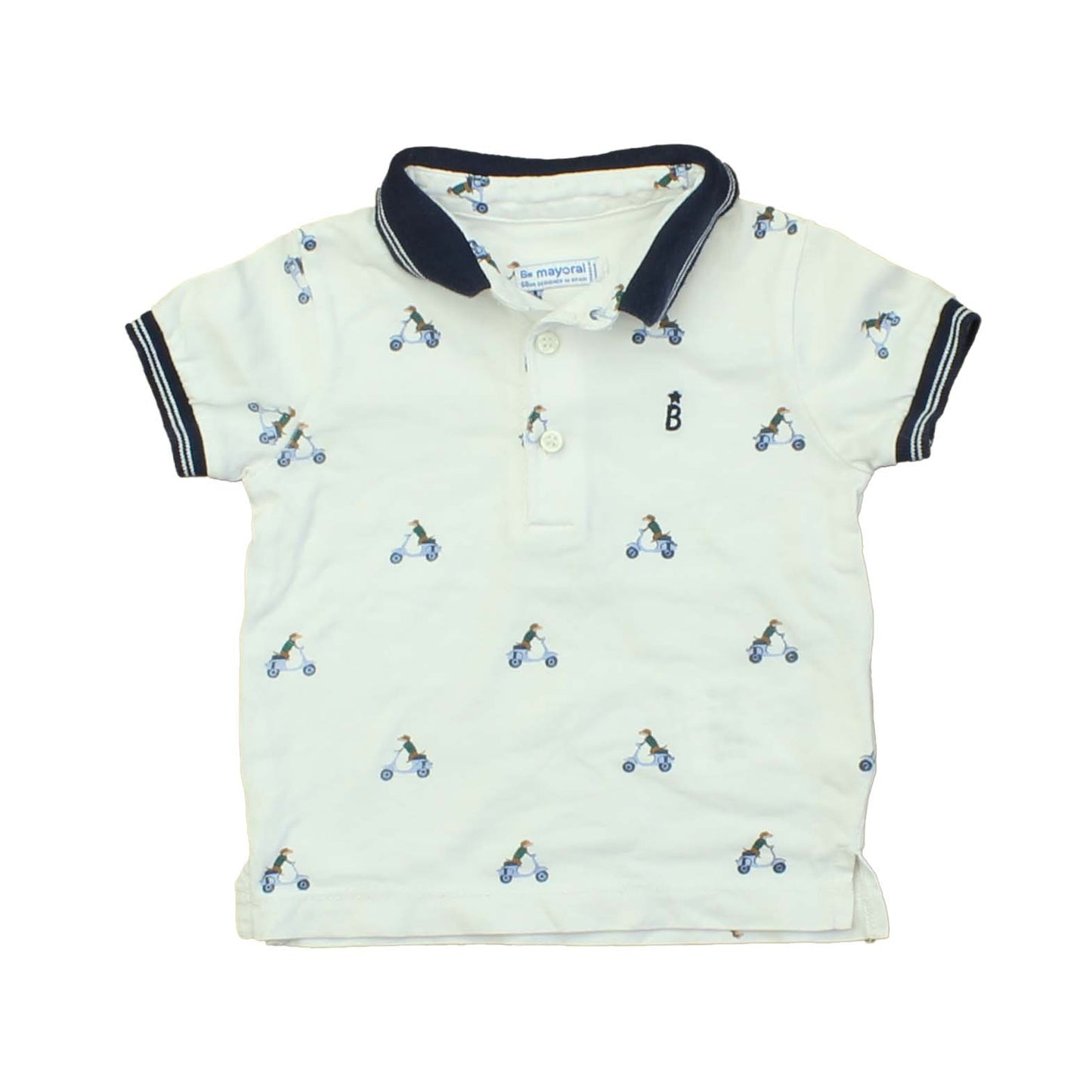 Mayoral Boys White | Dog | Scooter Polo Shirt Size: 6 Months White | Dog | Scooter