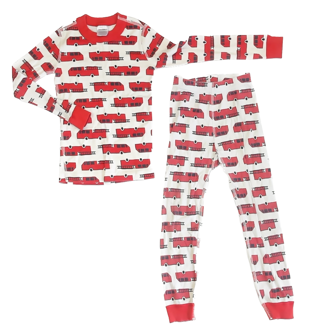 Hanna Andersson Boys White | Firetruck 2-piece Pajamas Size: 5 White | Firetruck