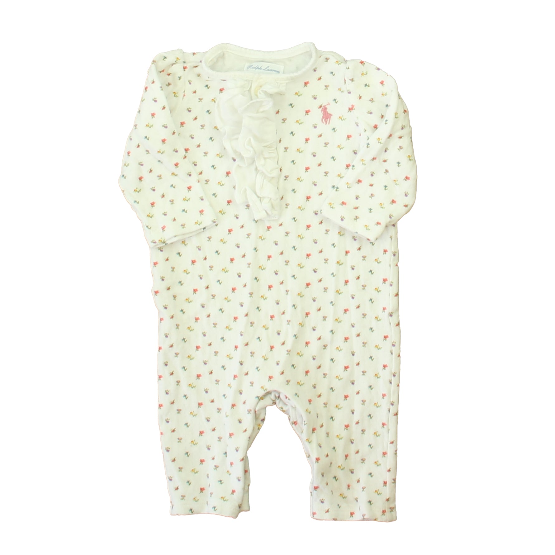 Ralph Lauren Girls White Floral Long Sleeve Outfit Size: 3 Months White Floral