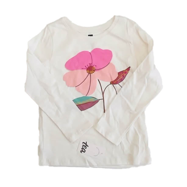 Tea Collection Girls White Flower Long Sleeve T-Shirt Size: 5T White Flower