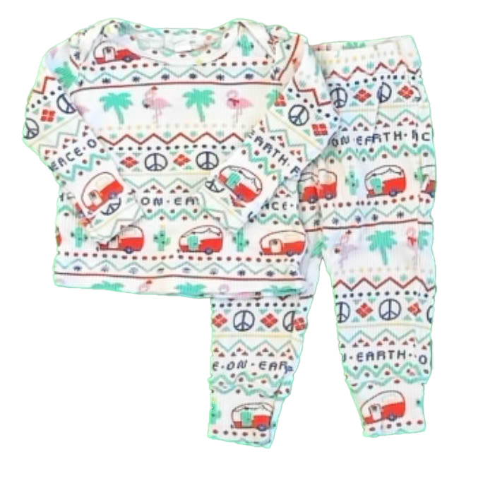 Angel Dear Girls White | Green Flamingos 2-piece Pajamas Size: 6-12 Months White | Green Flamingos