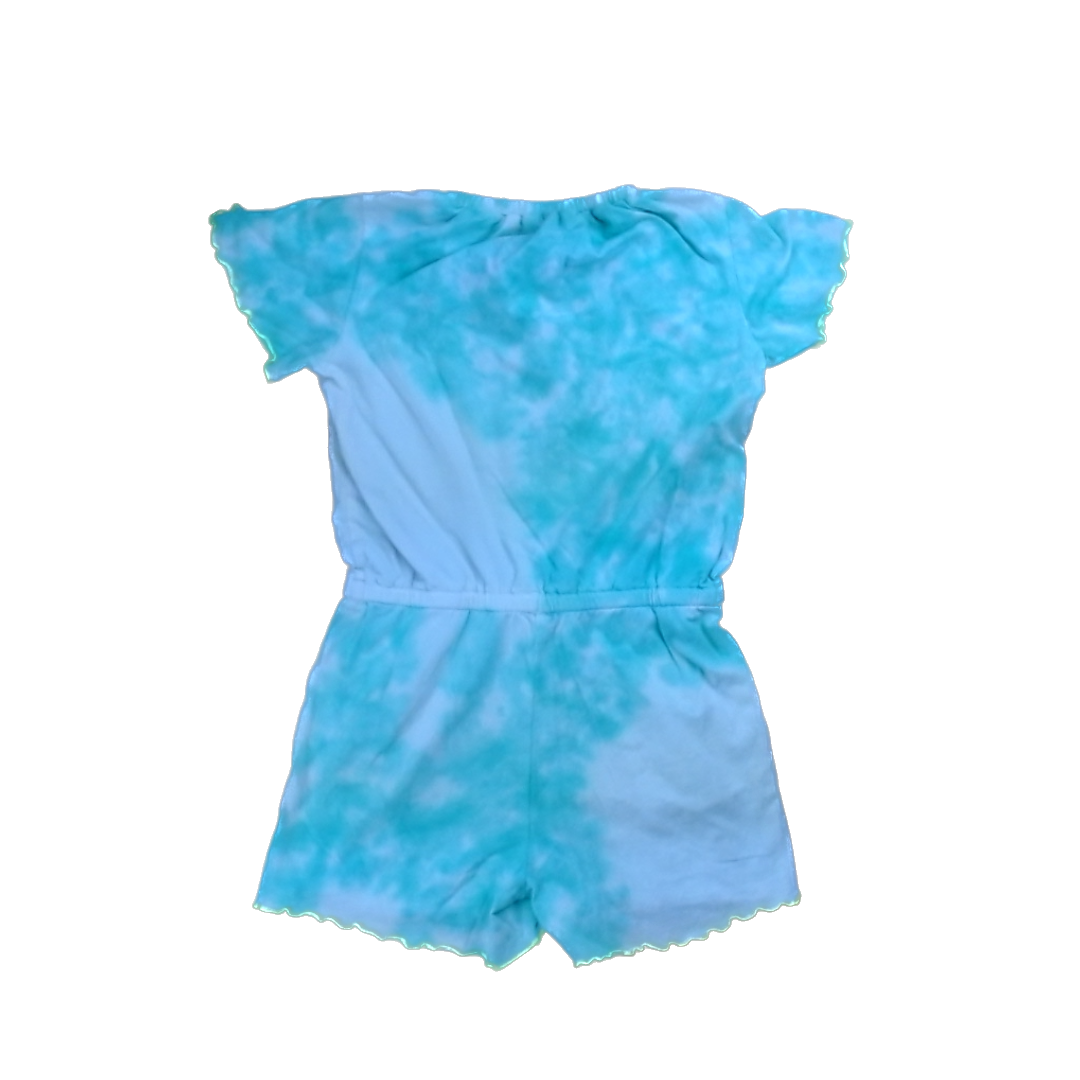 Rockets Of Awesome Girls White | Green Tie-Dye Romper Size: 4T - 8 Years White | Green Tie-Dye