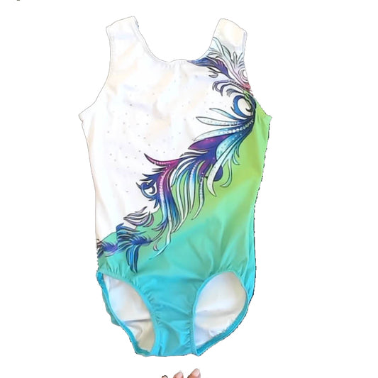 United All Around Girls White | Green Leotard Size: 10-12 Years White | Green