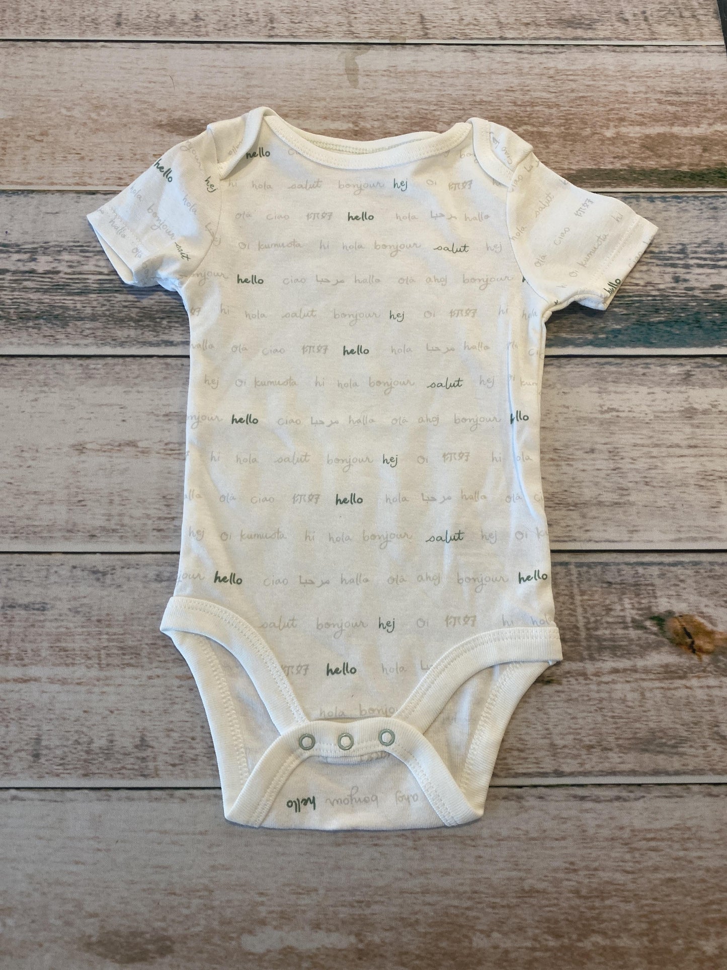 Cloud Island Unisex White | Grey | green | Words Onesie Size: 12 months White | Grey | green | Words