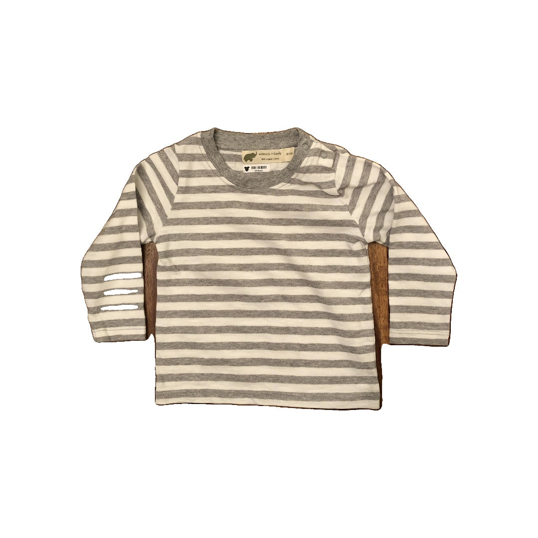 Monica + Andy Unisex White | Grey | Striped Long Sleeve T-Shirt Size: 12-18 months White | Grey | Striped