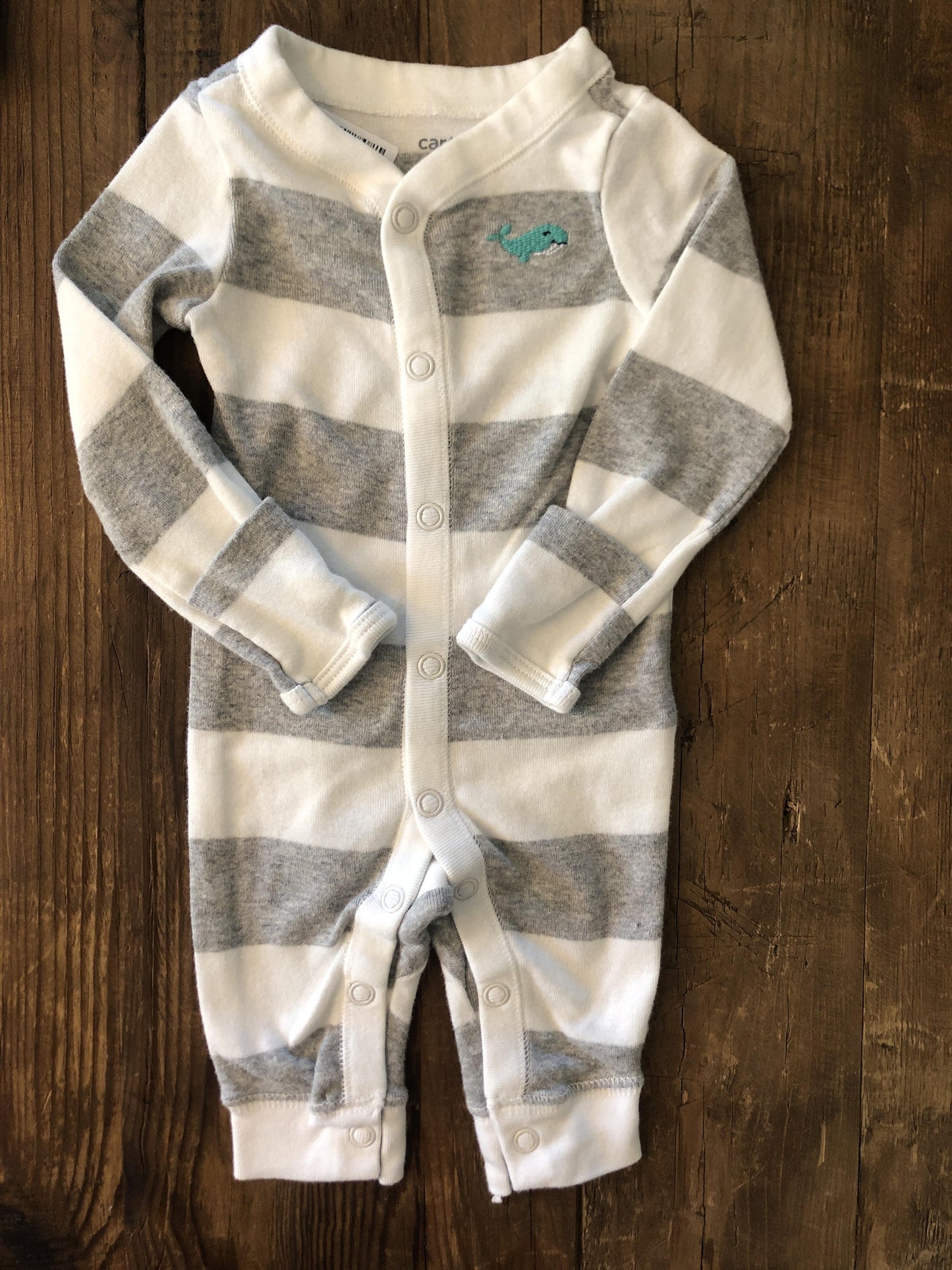 Carters Girls White | Grey | Striped Long Sleeve Outfit Size: Newborn White | Grey | Striped