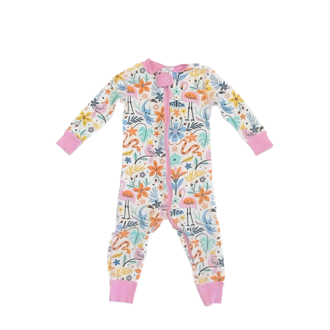 Hanna Andersson Girls White Jungle 1-piece Non-footed Pajamas Size: 18-24 Months White Jungle