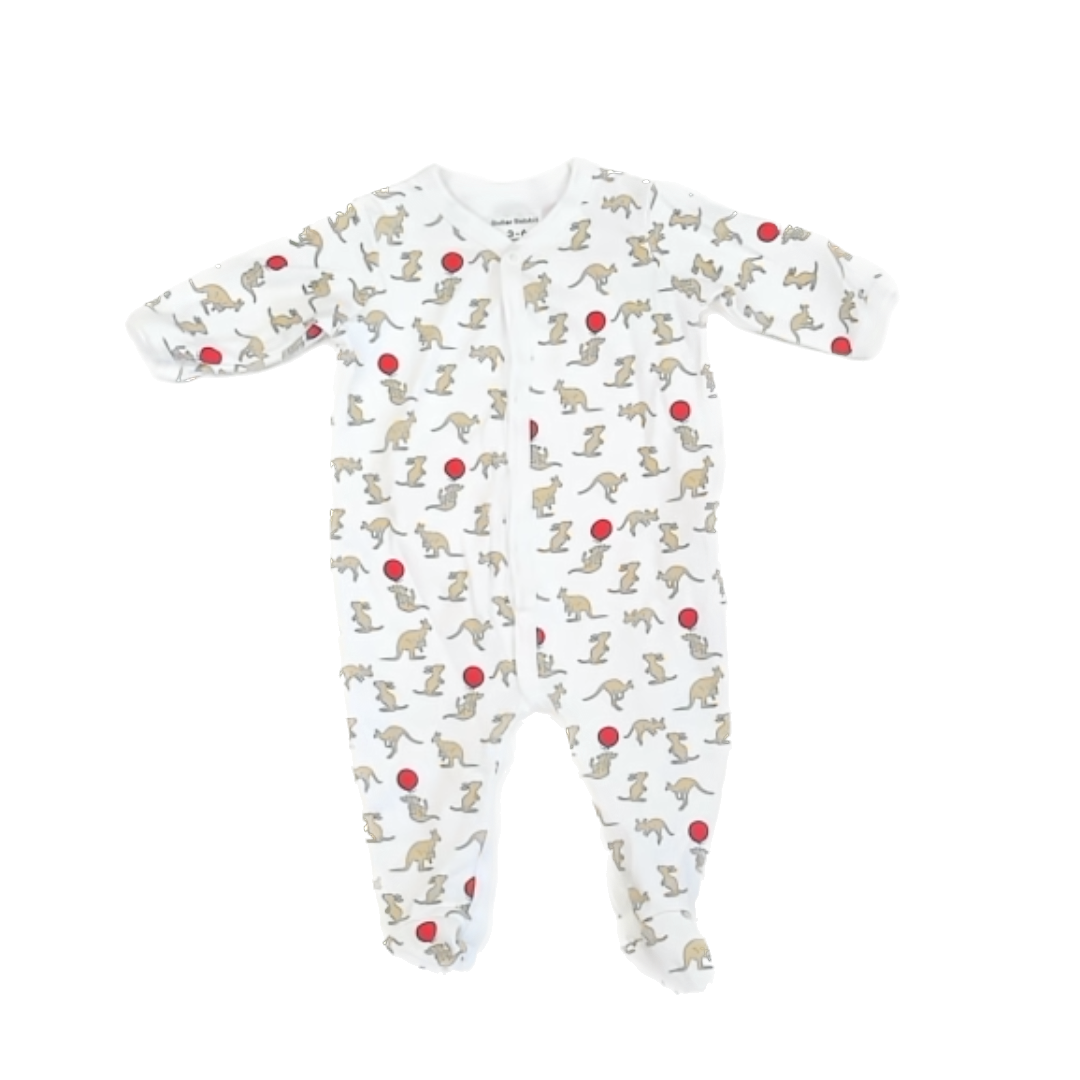 Roller Rabbit Unisex White | Kangaroos 1-piece footed Pajamas Size: 3-6 Months White | Kangaroos