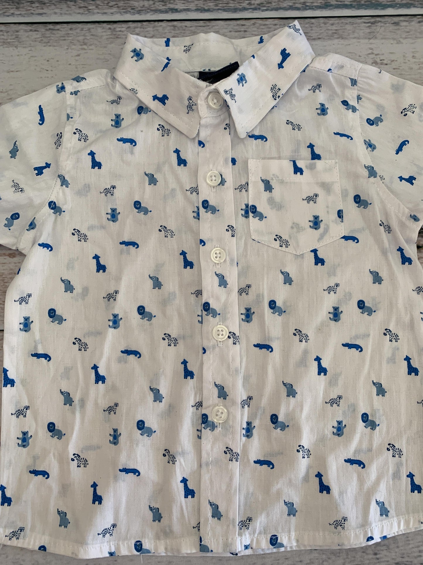 Little Rebels Boys White | Light Blue | animals Button Down Short Sleeve Size: 12M White | Light Blue | animals