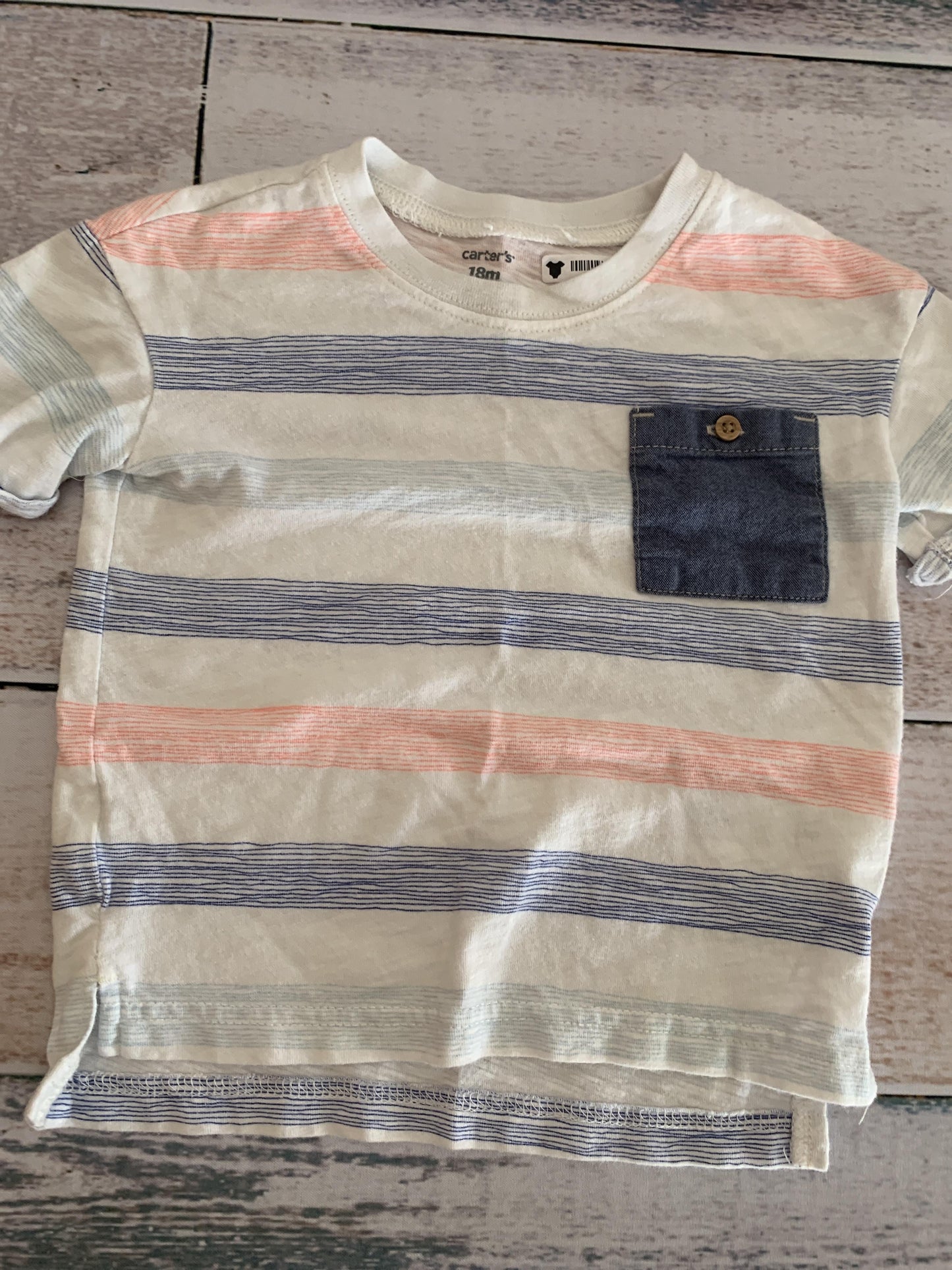 Carters Boys White | Light Blue | pink | Striped T-Shirt Size: 18 months White | Light Blue | pink | Striped