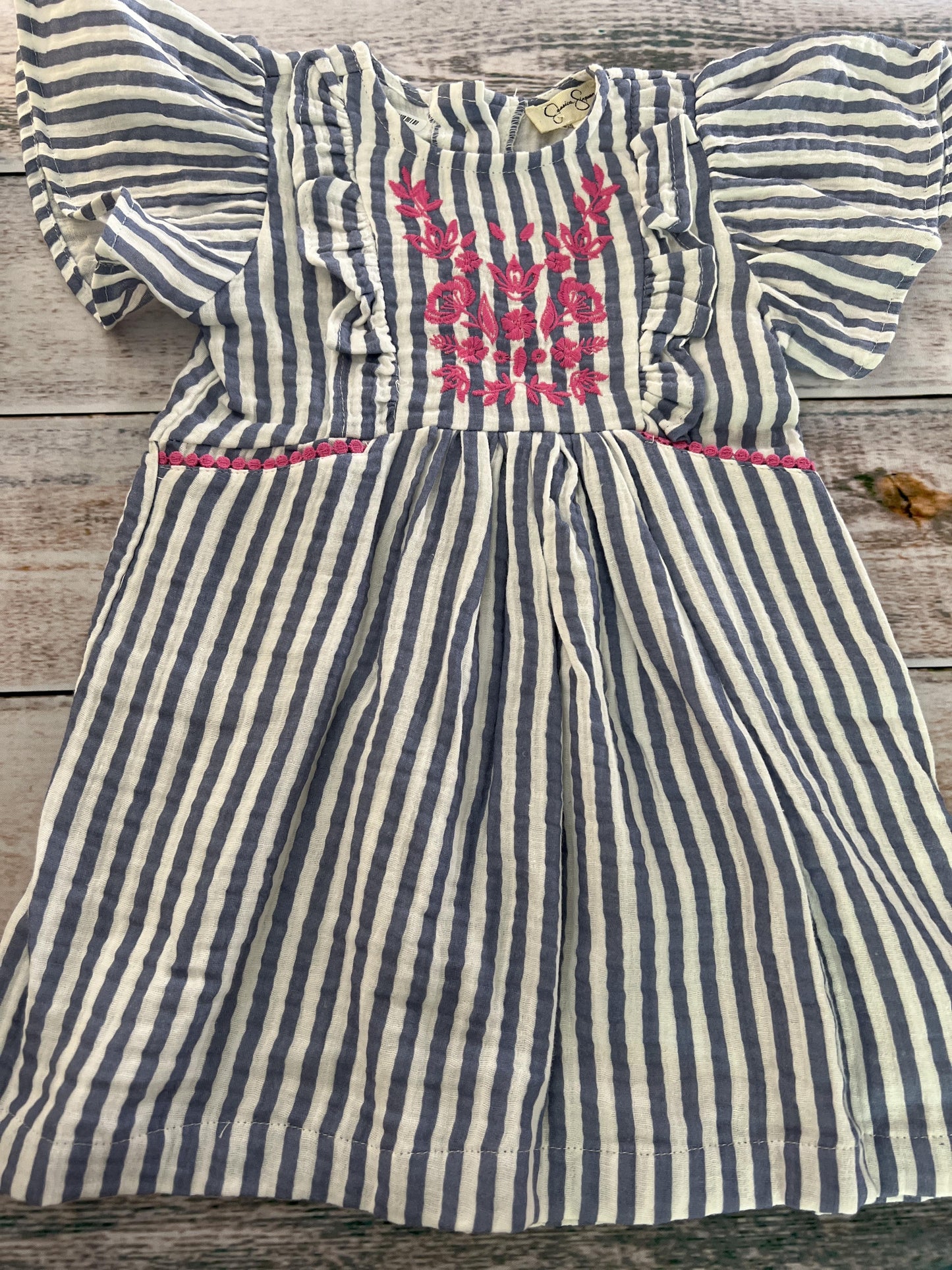 Jessica Simpson Girls White | Light Blue | Stripe Dress Size: 3T White | Light Blue | Stripe