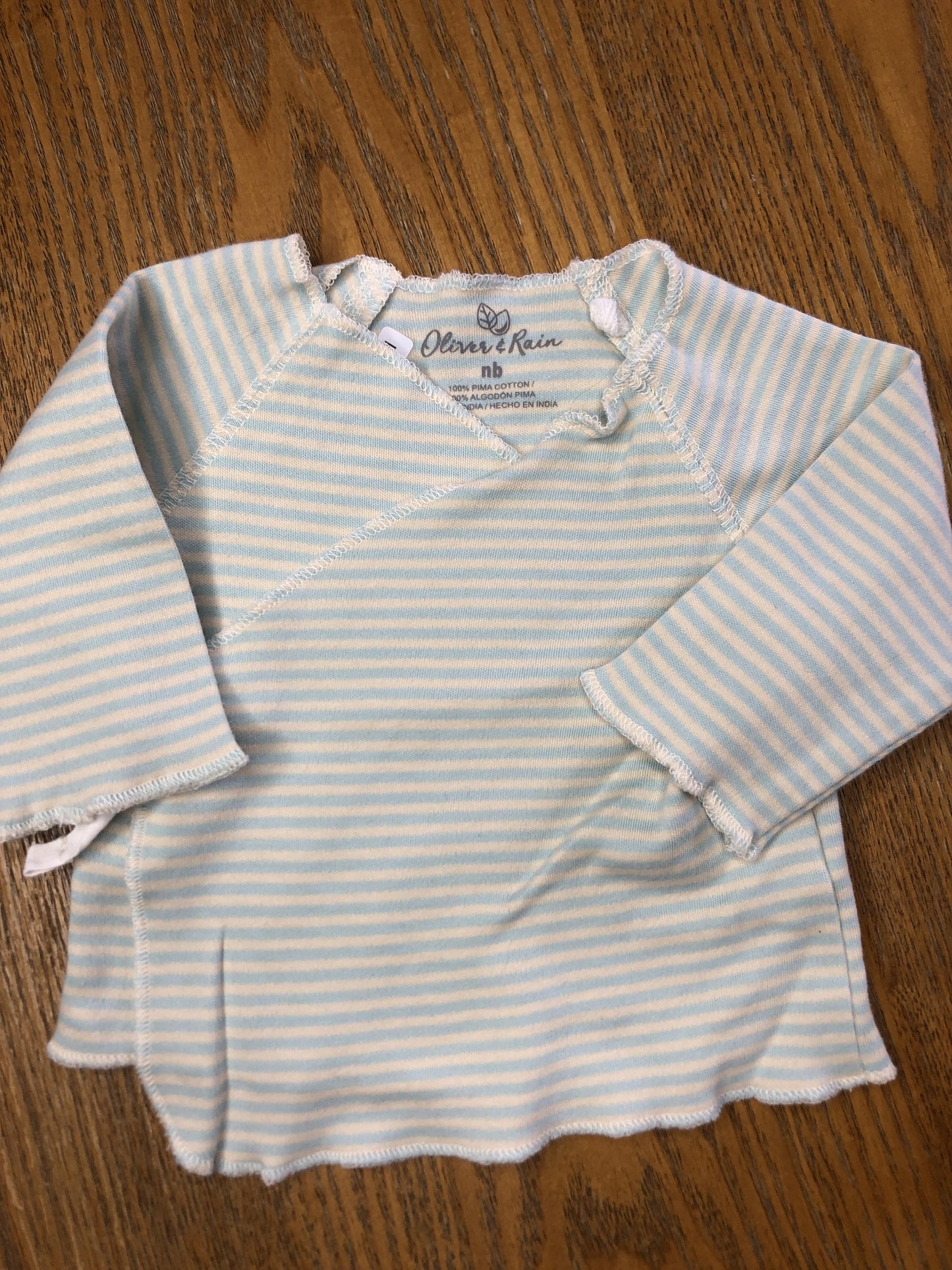 Oliver & Rain Unisex White | Light Blue | Striped Shirt Size: Newborn White | Light Blue | Striped