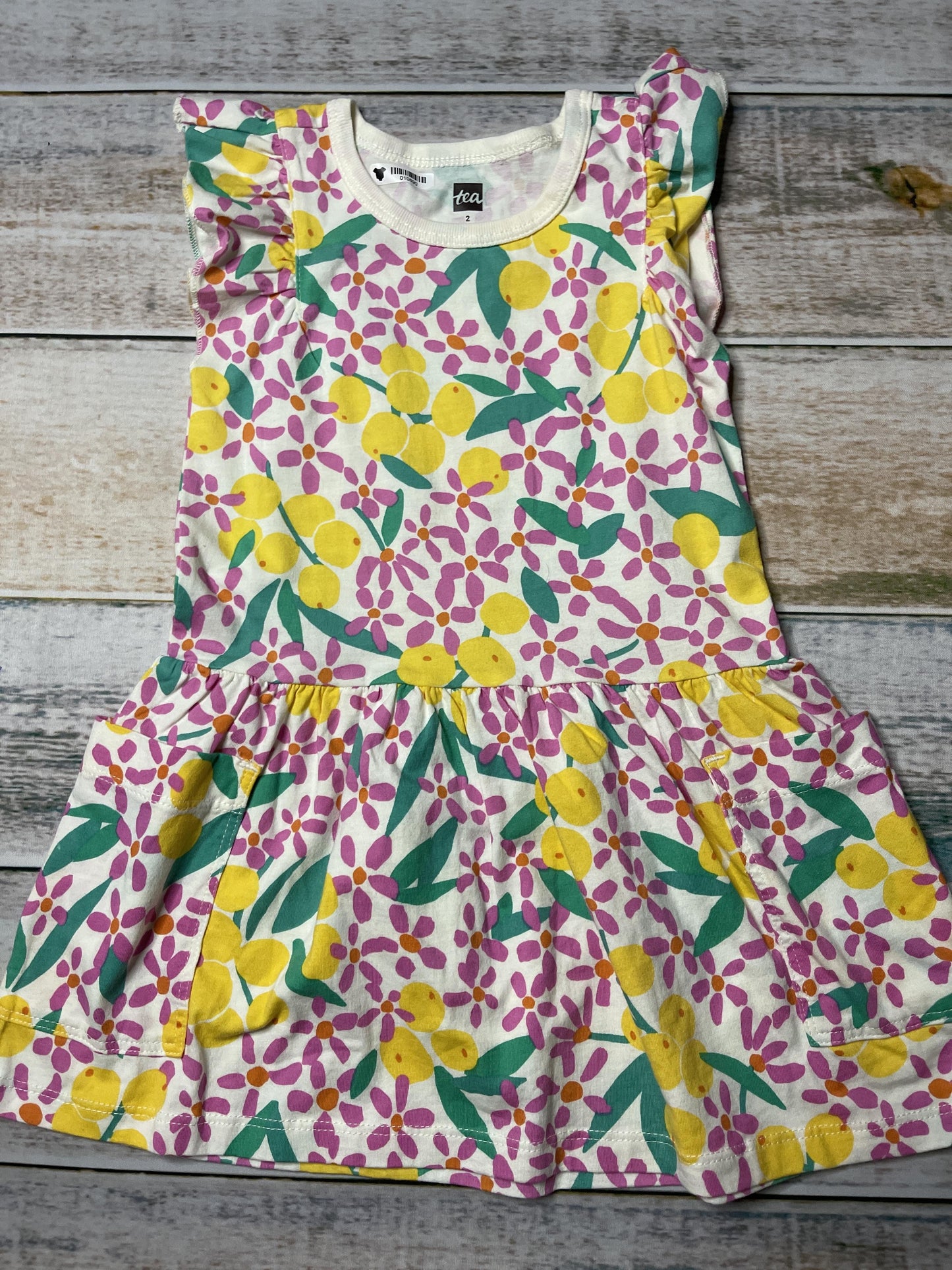 Tea Girls White | light green | pink | Yellow Dress Size: 2T White | light green | pink | Yellow