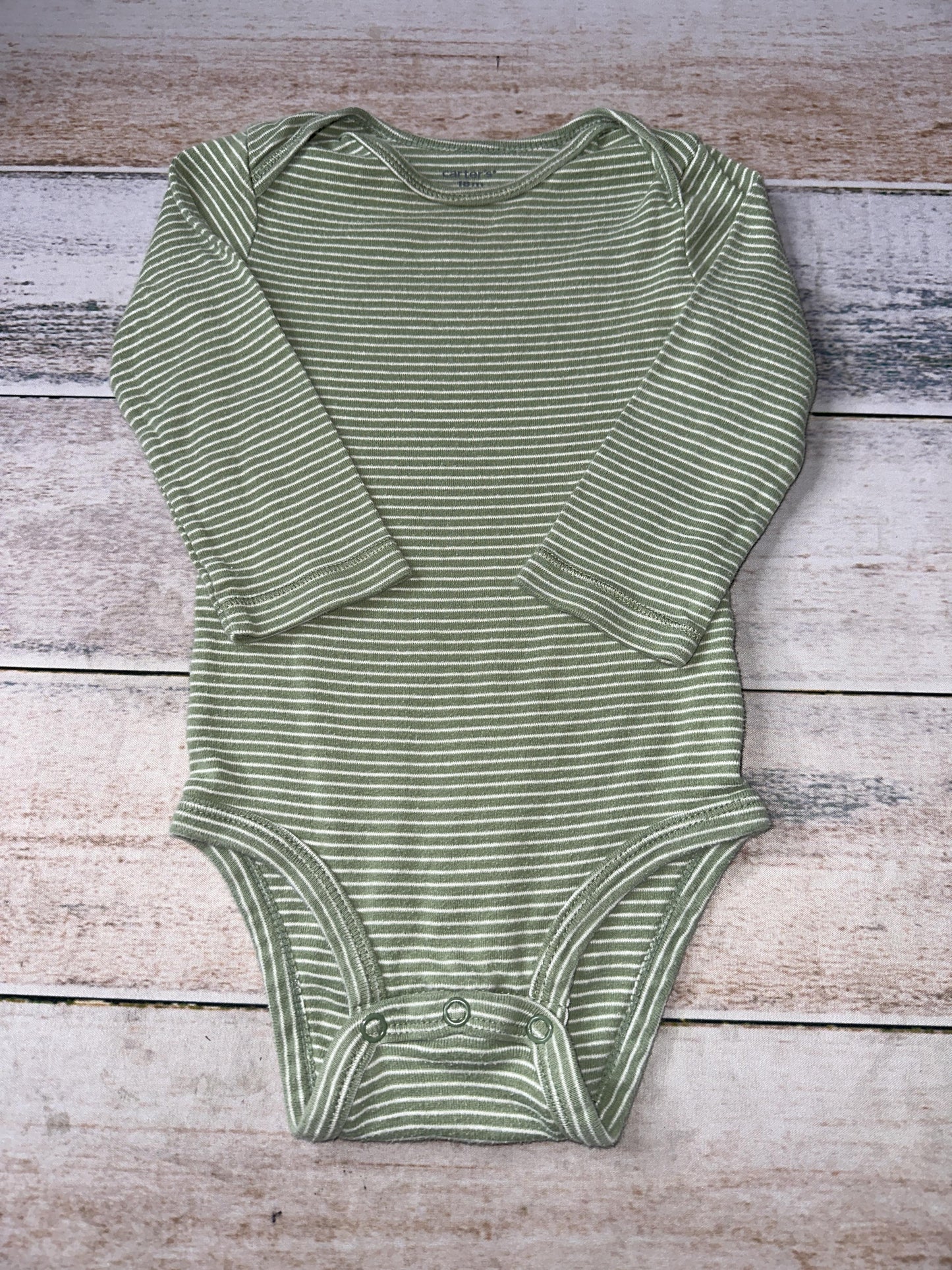 Carters Unisex White | light green | Striped Onesie Size: 18 months White | light green | Striped