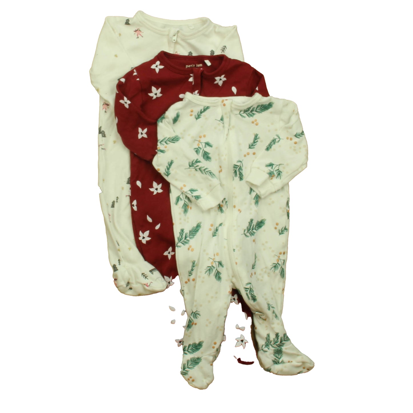 Petit Lem Girls White | Maroon 1-piece footed Pajamas Size: 3 Months White | Maroon