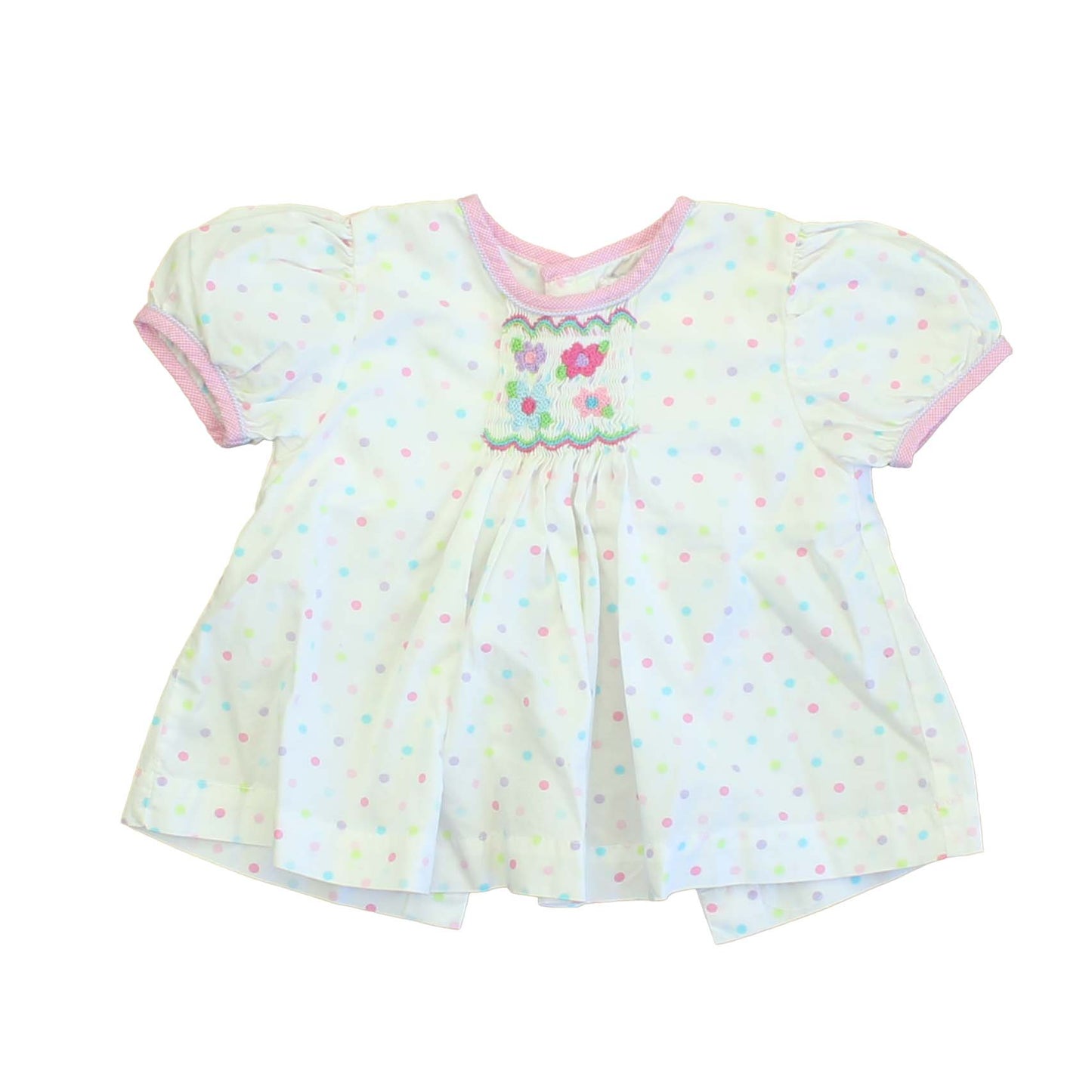 Petit Ami Girls White | Multi | Polka Dots | Smocked Blouse Size: 12 Months White | Multi | Polka Dots | Smocked
