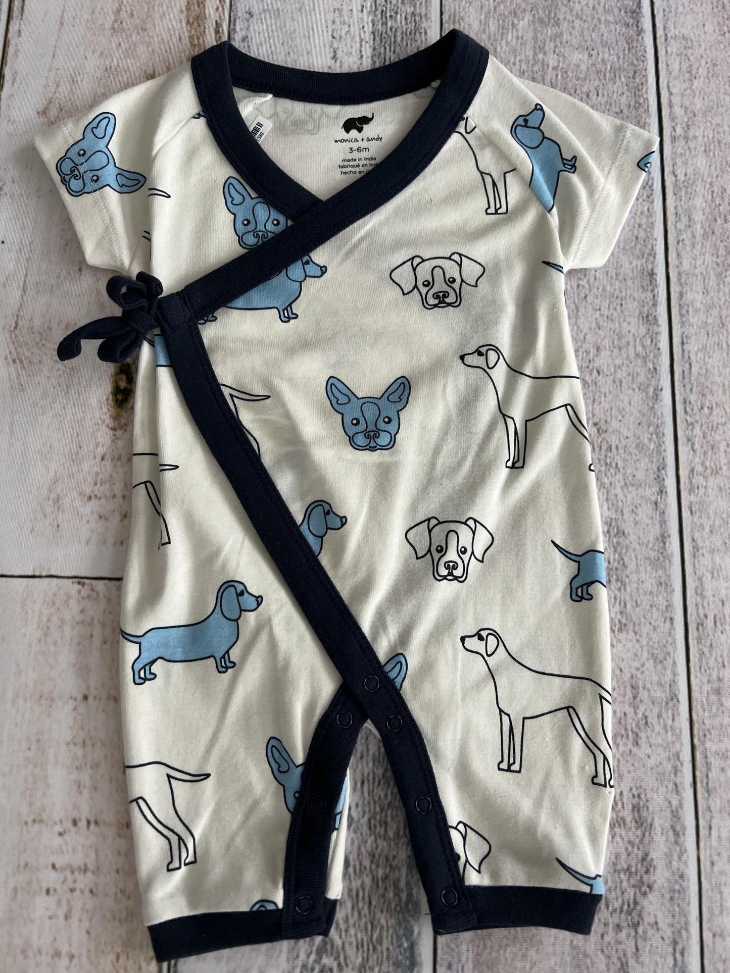 Monica + Andy Boys White | Navy Blue | dog Romper Size: 3-6 months White | Navy Blue | dog