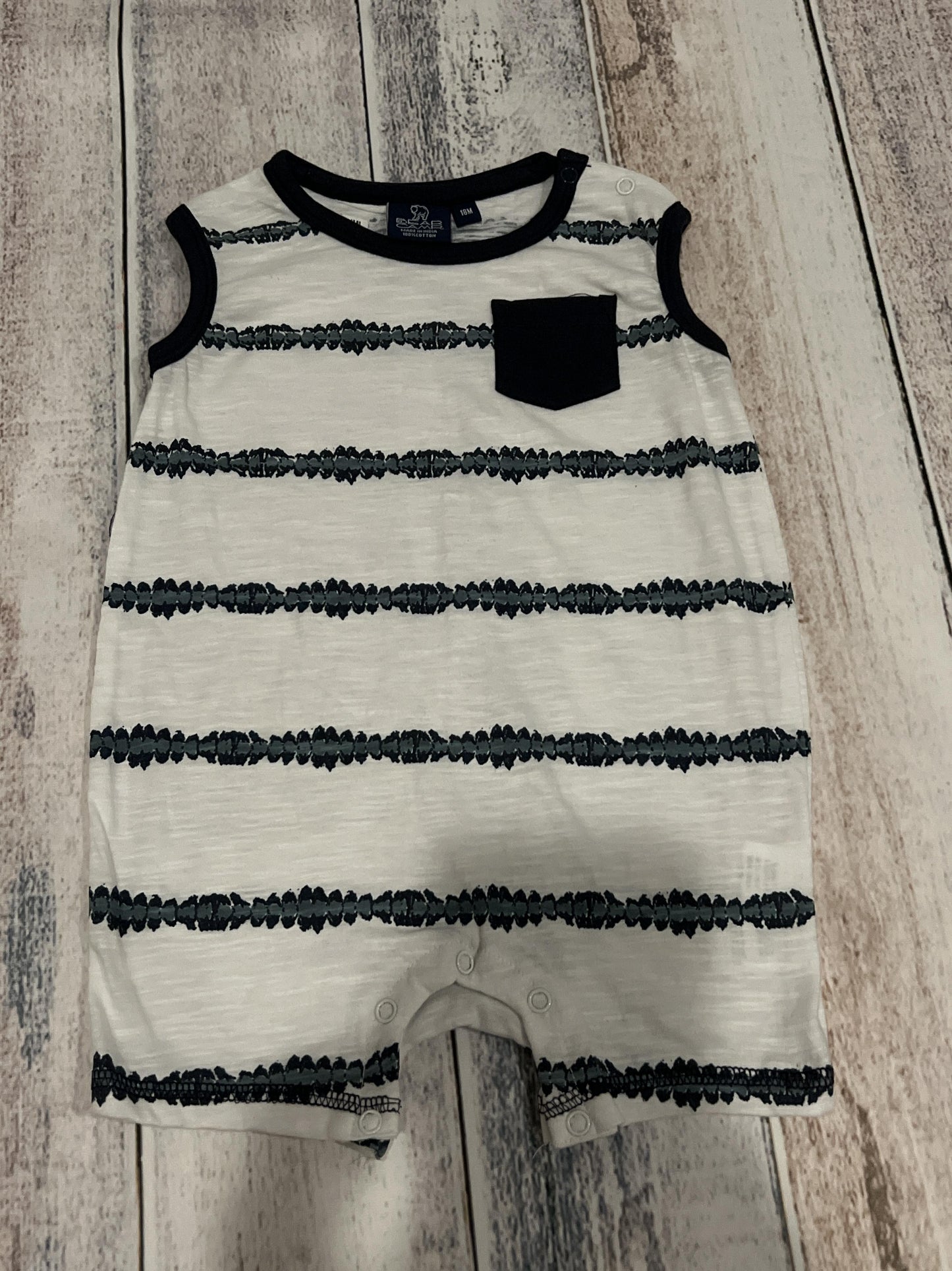 Bear Camp Boys White | Navy Blue | Pattern Romper Size: 18 months White | Navy Blue | Pattern